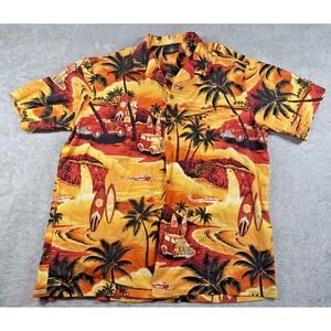 Royal Creations Men's Button-Up Classic Tropical Print Hawaiian Shirt Orange XL
